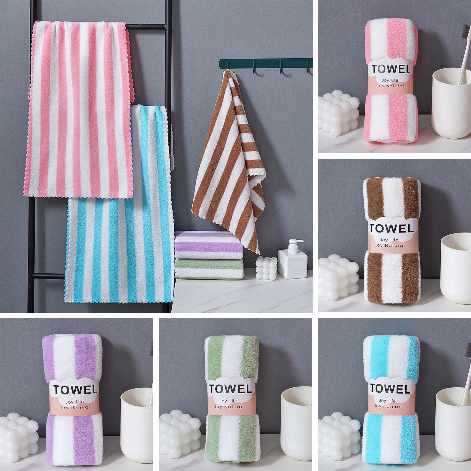 Soft Microfiber Hand & Face Towel for Kids and Adults – Super Absorbent Multicolor Striped Towel - Image 7
